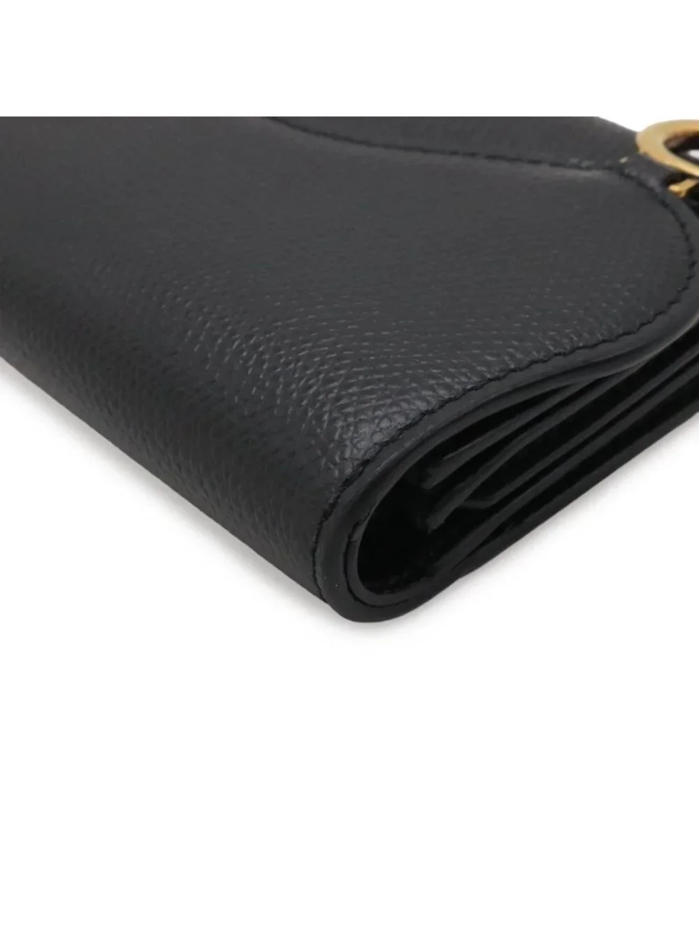 Dior Saddle Compact Wallet Trifold Leather Black Gold